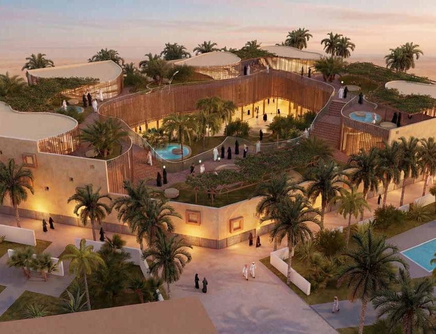 Courtyard and pools at Traveller Walk